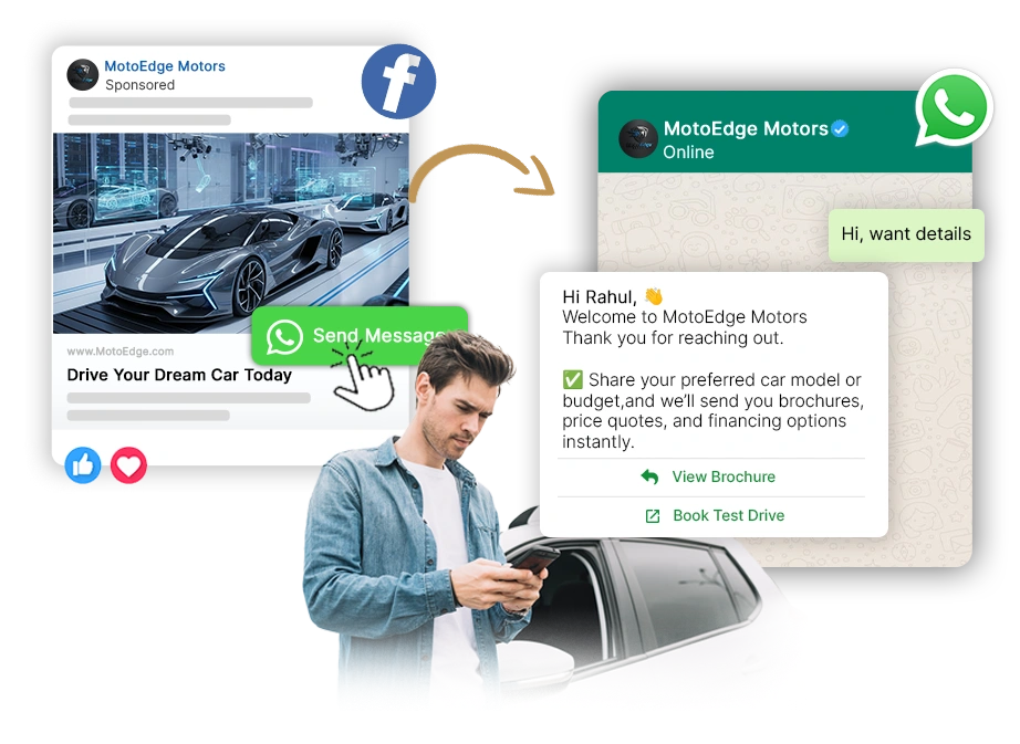 HillTeck WhatsApp automation dashboard for automotive dealerships showing lead capture and test drive booking management