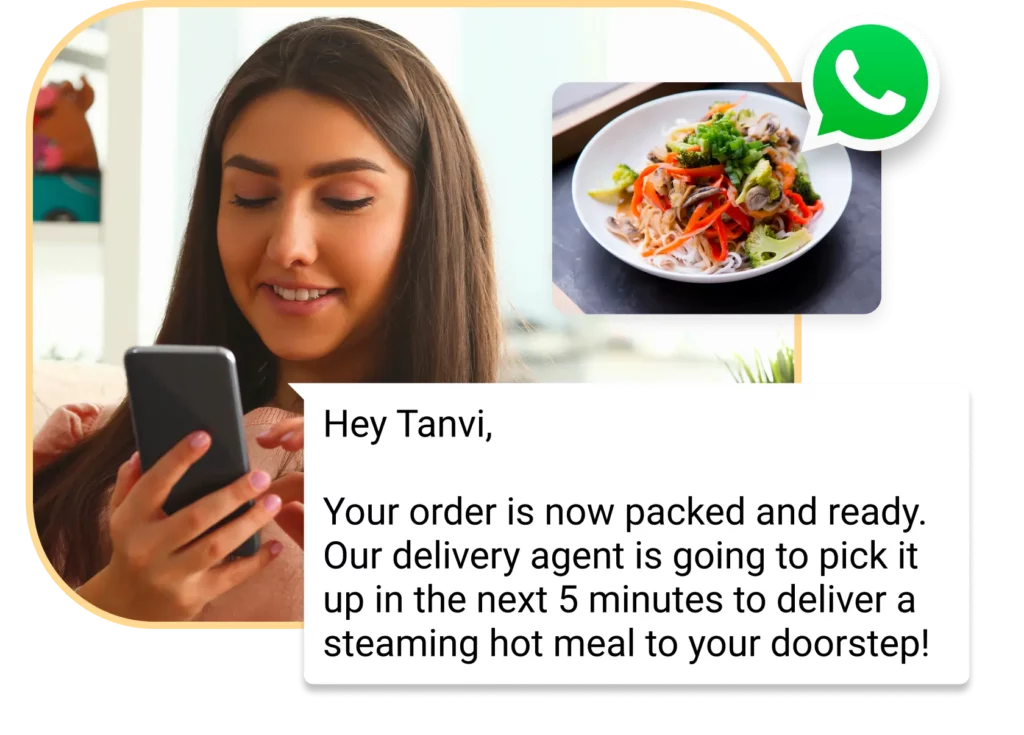HillTeck WhatsApp automation for restaurants showing table reservations and delivery tracking