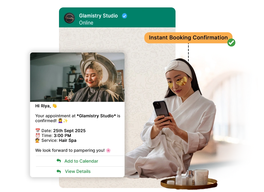 HillTeck WhatsApp automation dashboard for spas and salons showing appointment reminders and client engagement