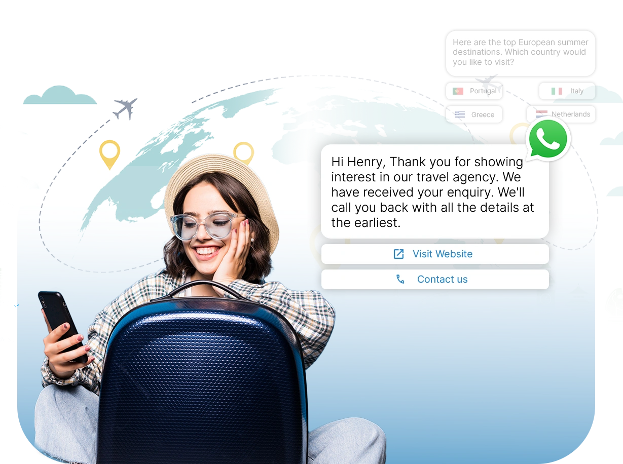 HillTeck WhatsApp automation dashboard for tourism showing booking confirmations and travel itinerary management